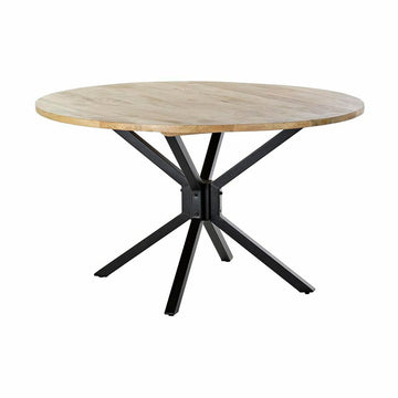 Table de Salle à Manger DKD Home Decor 127 x 127 x 75 cm Naturel Noir Métal Aluminium Bois de manguier