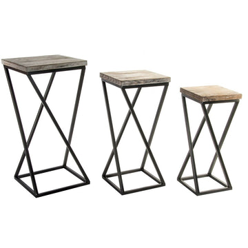 Jeu de 3 tables Home ESPRIT Bois Métal 33 x 33 x 68 cm