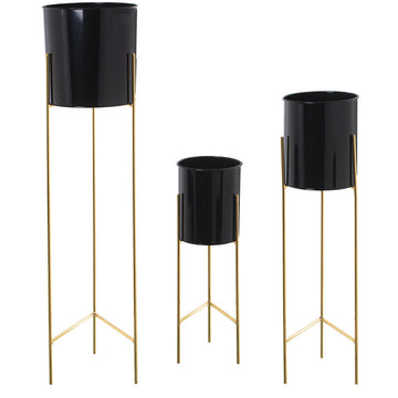 Set de pots de fleurs Alexandra House Living Noir Doré Métal Avec support (3 Pièces)