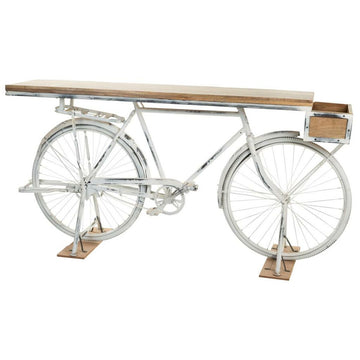 Meuble d'Entrée Alexandra House Living Bike Blanc Café Fer Bois de manguier 50 x 90 x 198 cm