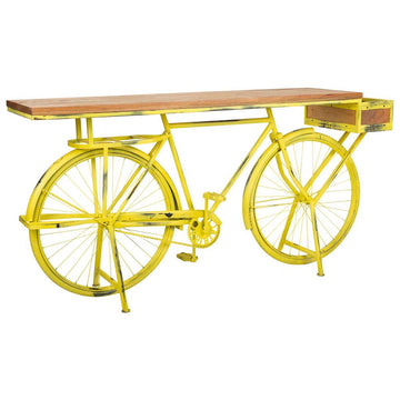 Meuble d'Entrée Alexandra House Living Bike Jaune Fer Bois de manguier 46 x 93 x 187 cm