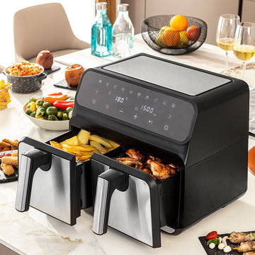 Friteuse à Air InnovaGoods Fryinn Double 8000 Noir 3400 W 8 L Acier inoxydable