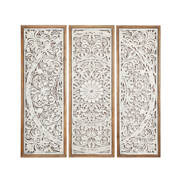 Jeu de 3 tableaux Romimex Blanc Naturel Bois MDF 30 x 90 x 4 cm