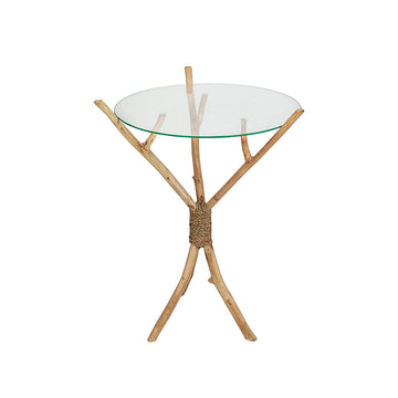 Table d'appoint Romimex Naturel verre bois de teck 45 x 60 x 45 cm