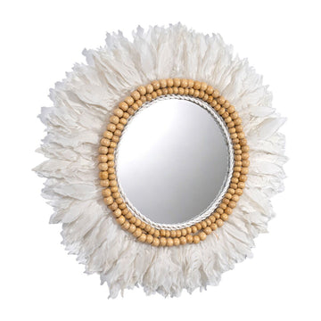 Miroir mural Romimex Blanc Plumes 80 x 3 x 80 cm Rond