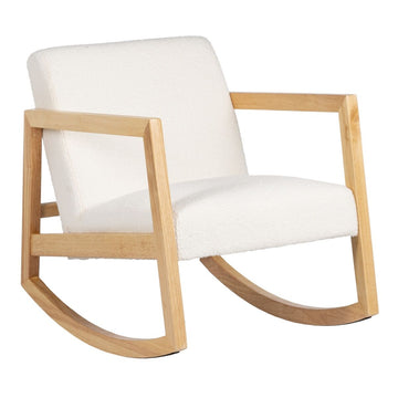 Fauteuil à Bascule Blanc Naturel Bois d'hévéa Tissu 60 x 83 x 72 cm