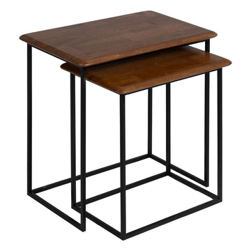 Table d'appoint LAGOM Noir Naturel Fer Bois d'hévéa 60 x 40 x 60 cm 50 x 35 x 53 cm 2 Pièces (2 Unités)