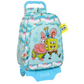 Cartable à roulettes Spongebob Stay positive Bleu Blanc (33 x 42 x 14 cm)