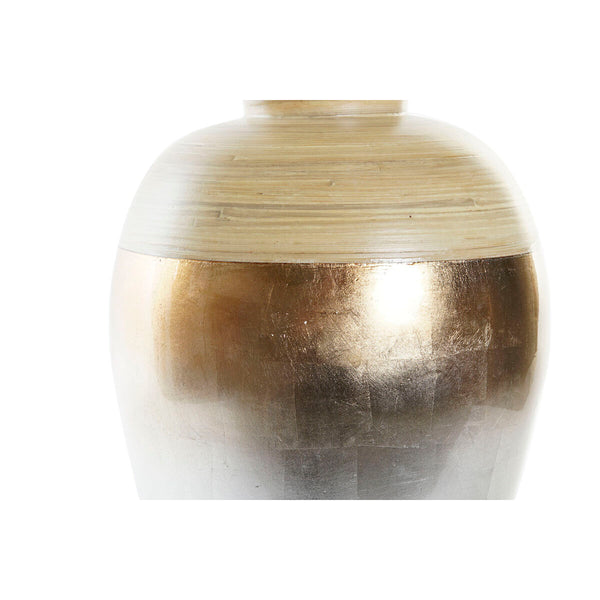 Vase DKD Home Decor Naturel Argenté Doré Nacre noire Bambou Tropical Feuille d'une plante (25 x 25 x 53 cm)